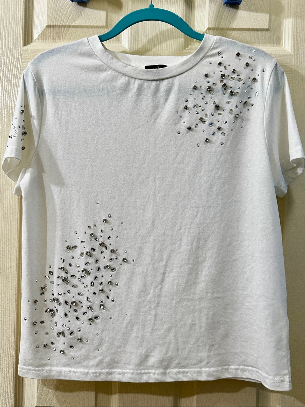 Rhinestone Embellished White Women's Tee - ONTWELFTH